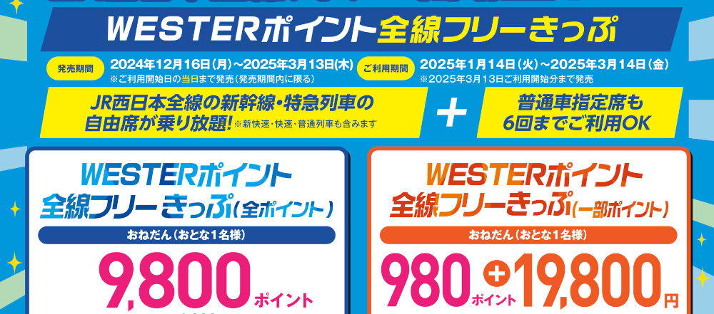 JR西日本WESTERポイント全線フリーきっぷ